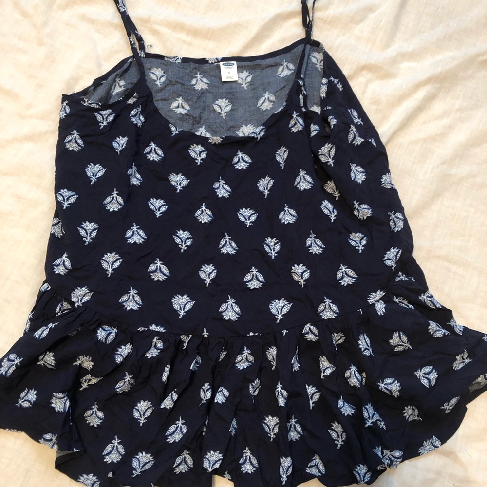 Navy Spaghetti Strap Tank with ruffle | M